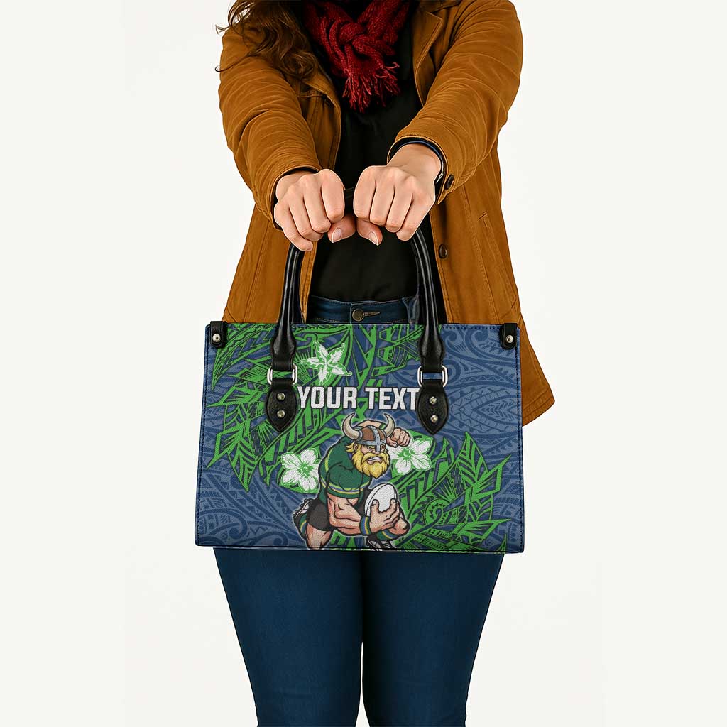Personalised Canberra Raiders Leather Bag Polynesian Tribal Pattern With Rugby Viking Mascot Art