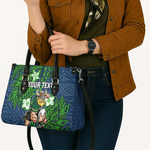 Personalised Canberra Raiders Leather Bag Polynesian Tribal Pattern With Rugby Viking Mascot Art
