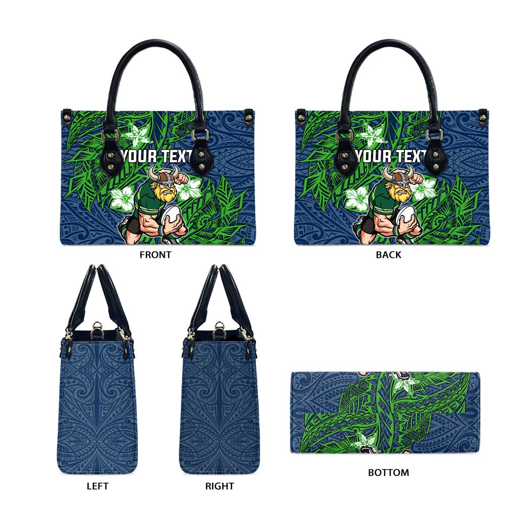 Personalised Canberra Raiders Leather Bag Polynesian Tribal Pattern With Rugby Viking Mascot Art