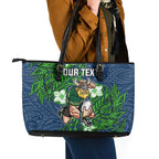 Personalised Canberra Raiders Leather Tote Bag Polynesian Tribal Pattern With Rugby Viking Mascot Art