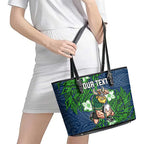 Personalised Canberra Raiders Leather Tote Bag Polynesian Tribal Pattern With Rugby Viking Mascot Art