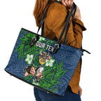 Personalised Canberra Raiders Leather Tote Bag Polynesian Tribal Pattern With Rugby Viking Mascot Art