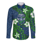 Personalised Canberra Raiders Long Sleeve Button Shirt Polynesian Tribal Pattern With Rugby Viking Mascot Art