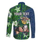 Personalised Canberra Raiders Long Sleeve Button Shirt Polynesian Tribal Pattern With Rugby Viking Mascot Art