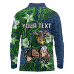 Personalised Canberra Raiders Long Sleeve Polo Shirt Polynesian Tribal Pattern With Rugby Viking Mascot Art