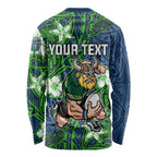 Personalised Canberra Raiders Long Sleeve Shirt Polynesian Tribal Pattern With Rugby Viking Mascot Art
