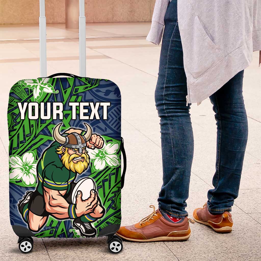 Personalised Canberra Raiders Luggage Cover Polynesian Tribal Pattern With Rugby Viking Mascot Art