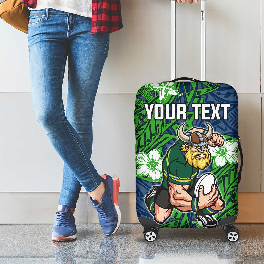 Personalised Canberra Raiders Luggage Cover Polynesian Tribal Pattern With Rugby Viking Mascot Art