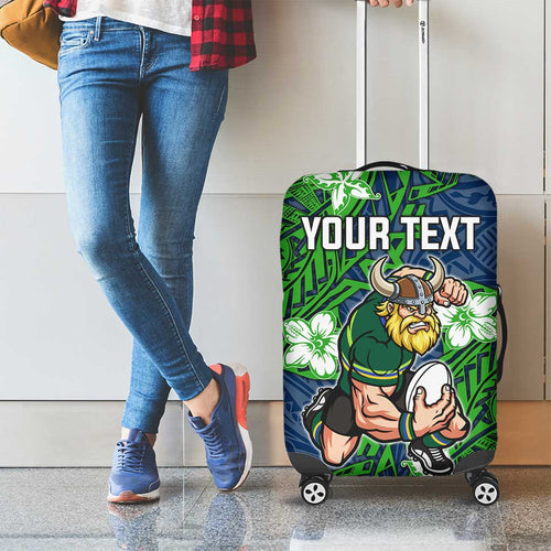 Personalised Canberra Raiders Luggage Cover Polynesian Tribal Pattern With Rugby Viking Mascot Art