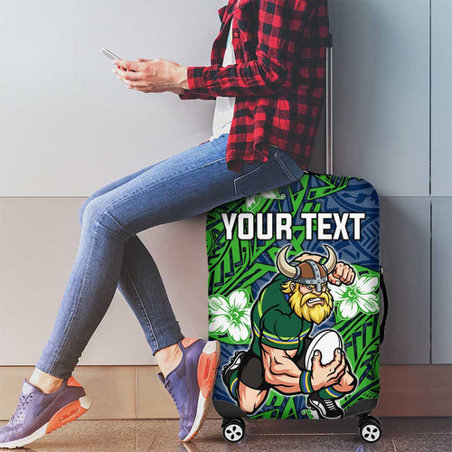 Personalised Canberra Raiders Luggage Cover Polynesian Tribal Pattern With Rugby Viking Mascot Art