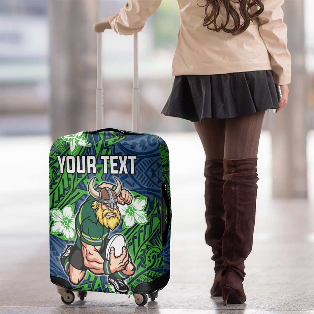 Personalised Canberra Raiders Luggage Cover Polynesian Tribal Pattern With Rugby Viking Mascot Art