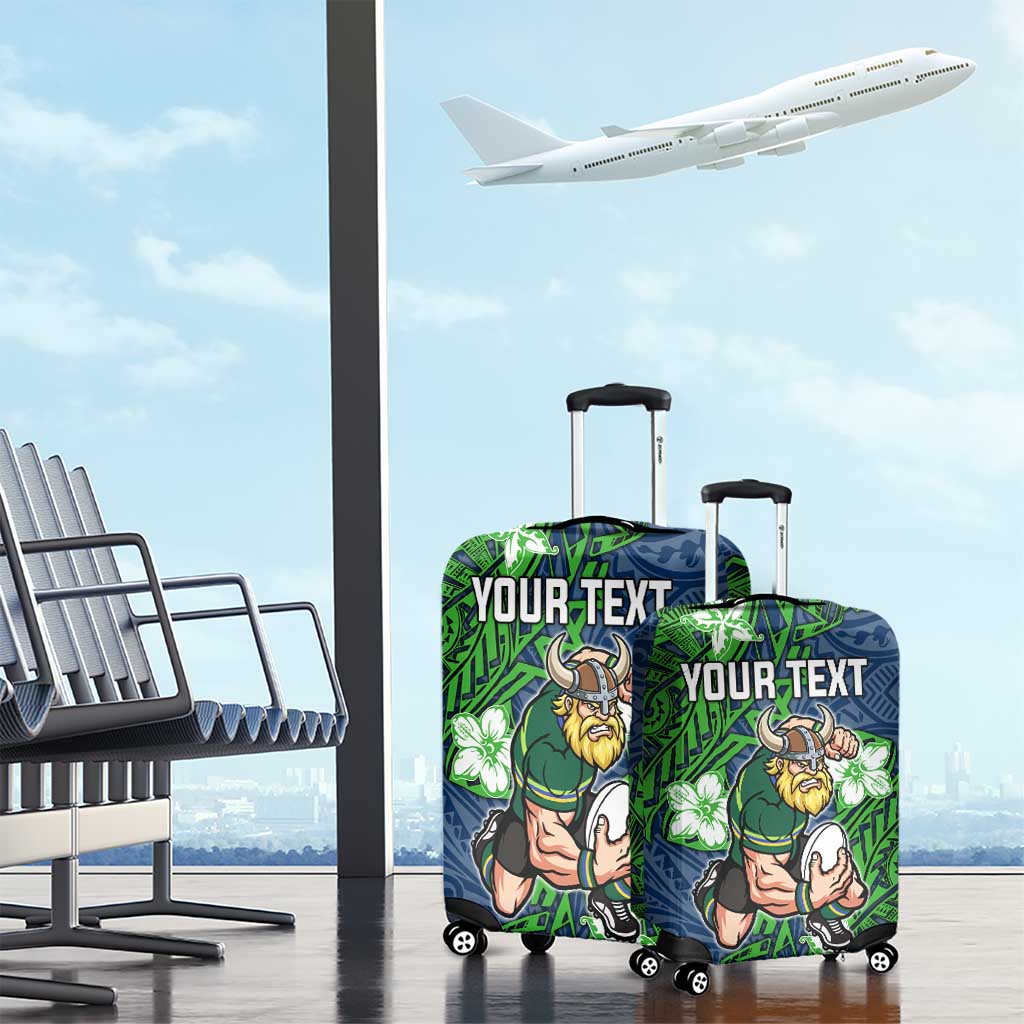 Personalised Canberra Raiders Luggage Cover Polynesian Tribal Pattern With Rugby Viking Mascot Art