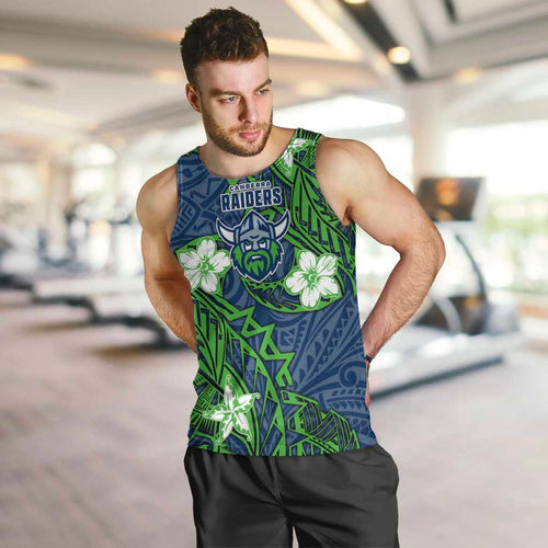 Personalised Canberra Raiders Men Tank Top Polynesian Tribal Pattern With Rugby Viking Mascot Art