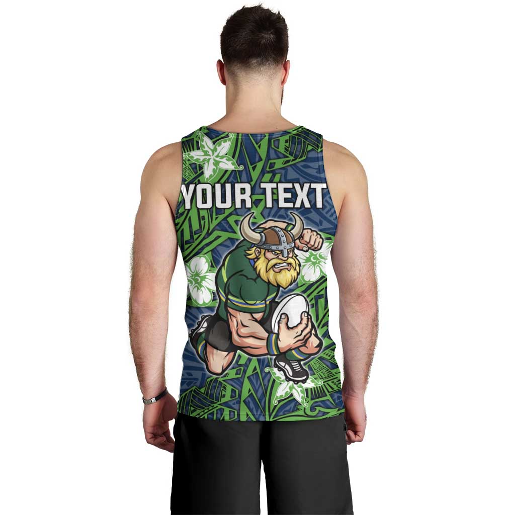 Personalised Canberra Raiders Men Tank Top Polynesian Tribal Pattern With Rugby Viking Mascot Art