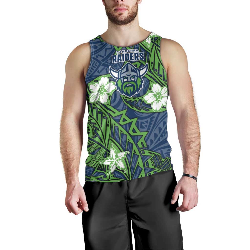 Personalised Canberra Raiders Men Tank Top Polynesian Tribal Pattern With Rugby Viking Mascot Art