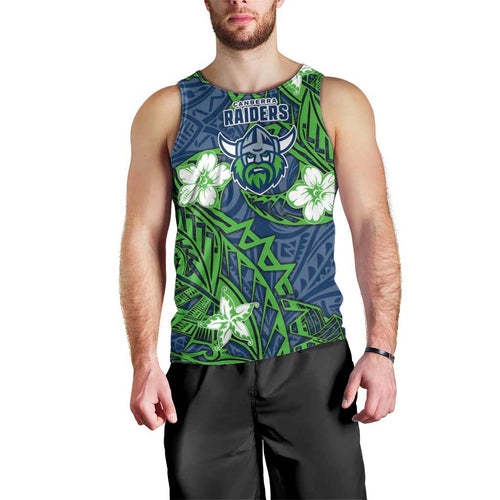 Personalised Canberra Raiders Men Tank Top Polynesian Tribal Pattern With Rugby Viking Mascot Art