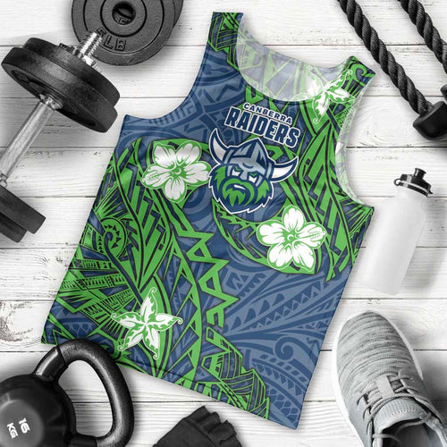 Personalised Canberra Raiders Men Tank Top Polynesian Tribal Pattern With Rugby Viking Mascot Art