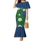 Personalised Canberra Raiders Mermaid Dress Polynesian Tribal Pattern With Rugby Viking Mascot Art