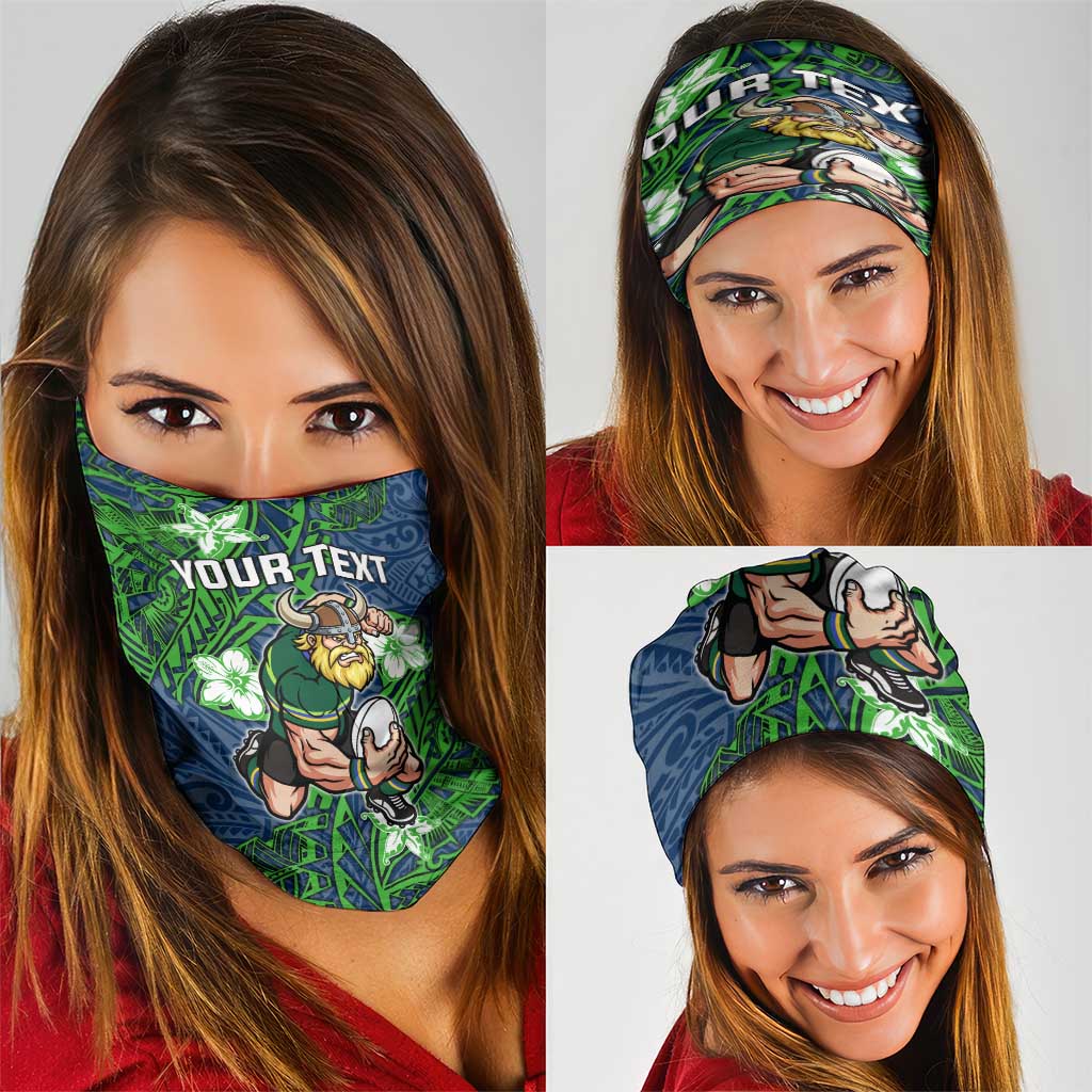 Personalised Canberra Raiders Neck Gaiter Polynesian Tribal Pattern With Rugby Viking Mascot Art