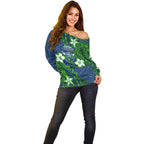 Personalised Canberra Raiders Off Shoulder Sweater Polynesian Tribal Pattern With Rugby Viking Mascot Art