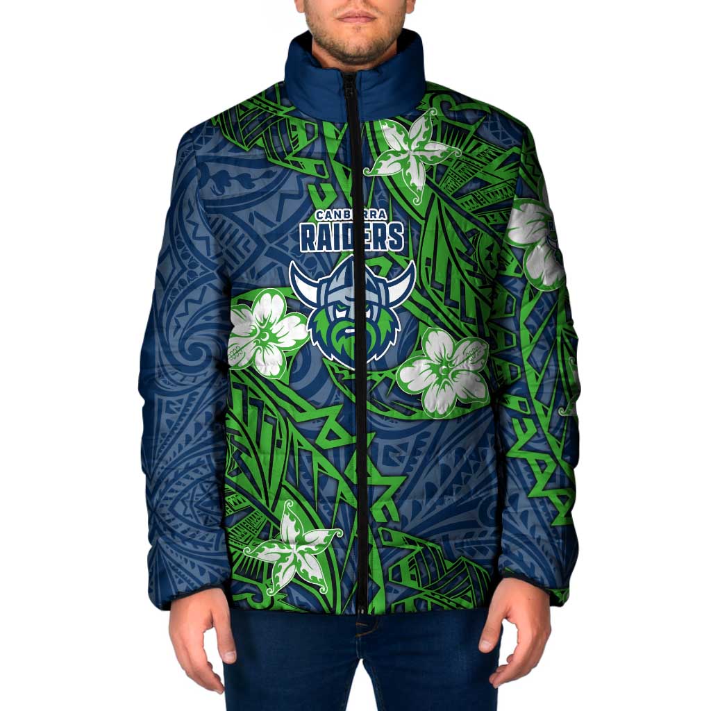 Personalised Canberra Raiders Padded Jacket Polynesian Tribal Pattern With Rugby Viking Mascot Art