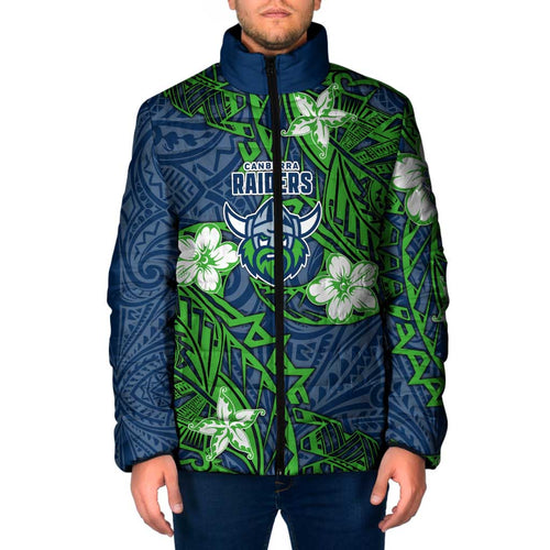 Personalised Canberra Raiders Padded Jacket Polynesian Tribal Pattern With Rugby Viking Mascot Art