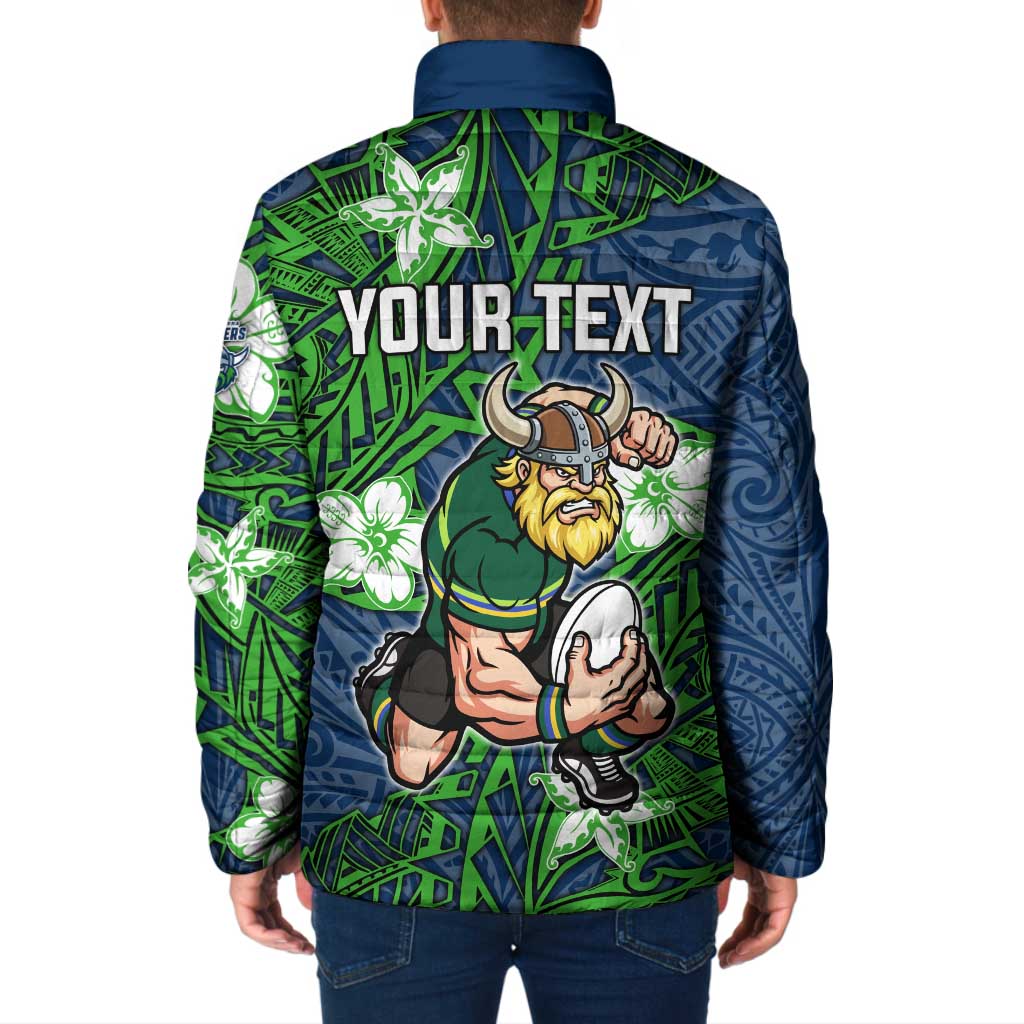 Personalised Canberra Raiders Padded Jacket Polynesian Tribal Pattern With Rugby Viking Mascot Art