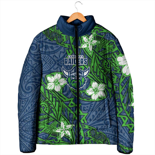 Personalised Canberra Raiders Padded Jacket Polynesian Tribal Pattern With Rugby Viking Mascot Art