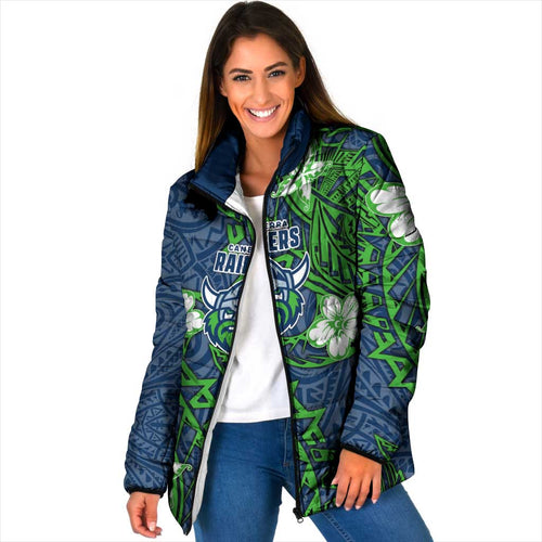 Personalised Canberra Raiders Padded Jacket Polynesian Tribal Pattern With Rugby Viking Mascot Art