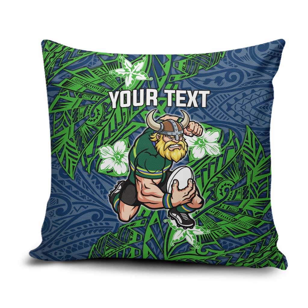 Personalised Canberra Raiders Pillow Cover Polynesian Tribal Pattern With Rugby Viking Mascot Art
