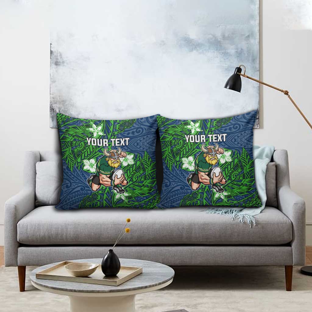 Personalised Canberra Raiders Pillow Cover Polynesian Tribal Pattern With Rugby Viking Mascot Art
