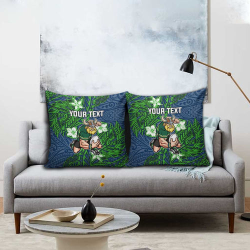 Personalised Canberra Raiders Pillow Cover Polynesian Tribal Pattern With Rugby Viking Mascot Art