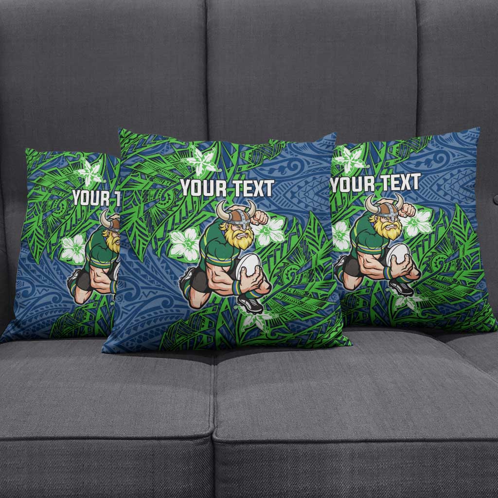 Personalised Canberra Raiders Pillow Cover Polynesian Tribal Pattern With Rugby Viking Mascot Art