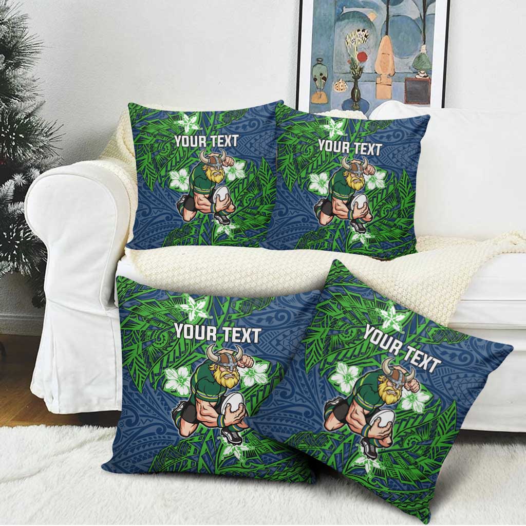 Personalised Canberra Raiders Pillow Cover Polynesian Tribal Pattern With Rugby Viking Mascot Art