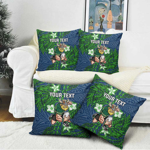 Personalised Canberra Raiders Pillow Cover Polynesian Tribal Pattern With Rugby Viking Mascot Art