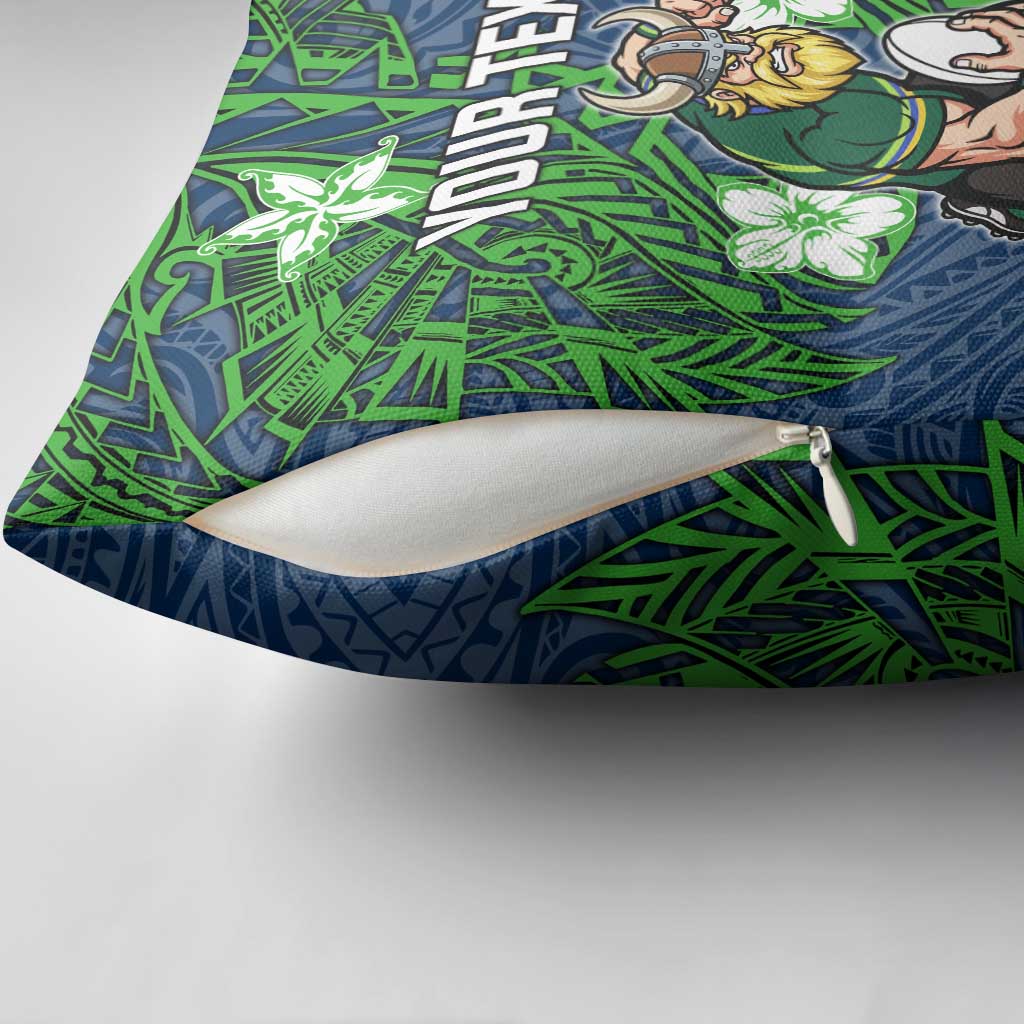 Personalised Canberra Raiders Pillow Cover Polynesian Tribal Pattern With Rugby Viking Mascot Art