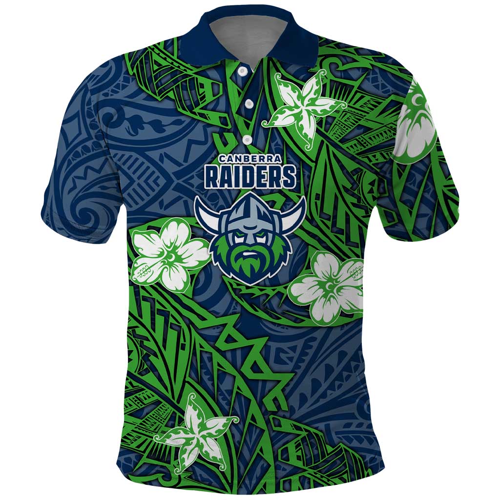 Personalised Canberra Raiders Polo Shirt Polynesian Tribal Pattern With Rugby Viking Mascot Art