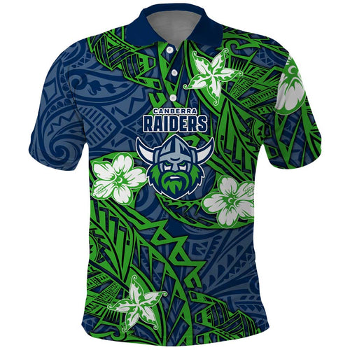 Personalised Canberra Raiders Polo Shirt Polynesian Tribal Pattern With Rugby Viking Mascot Art
