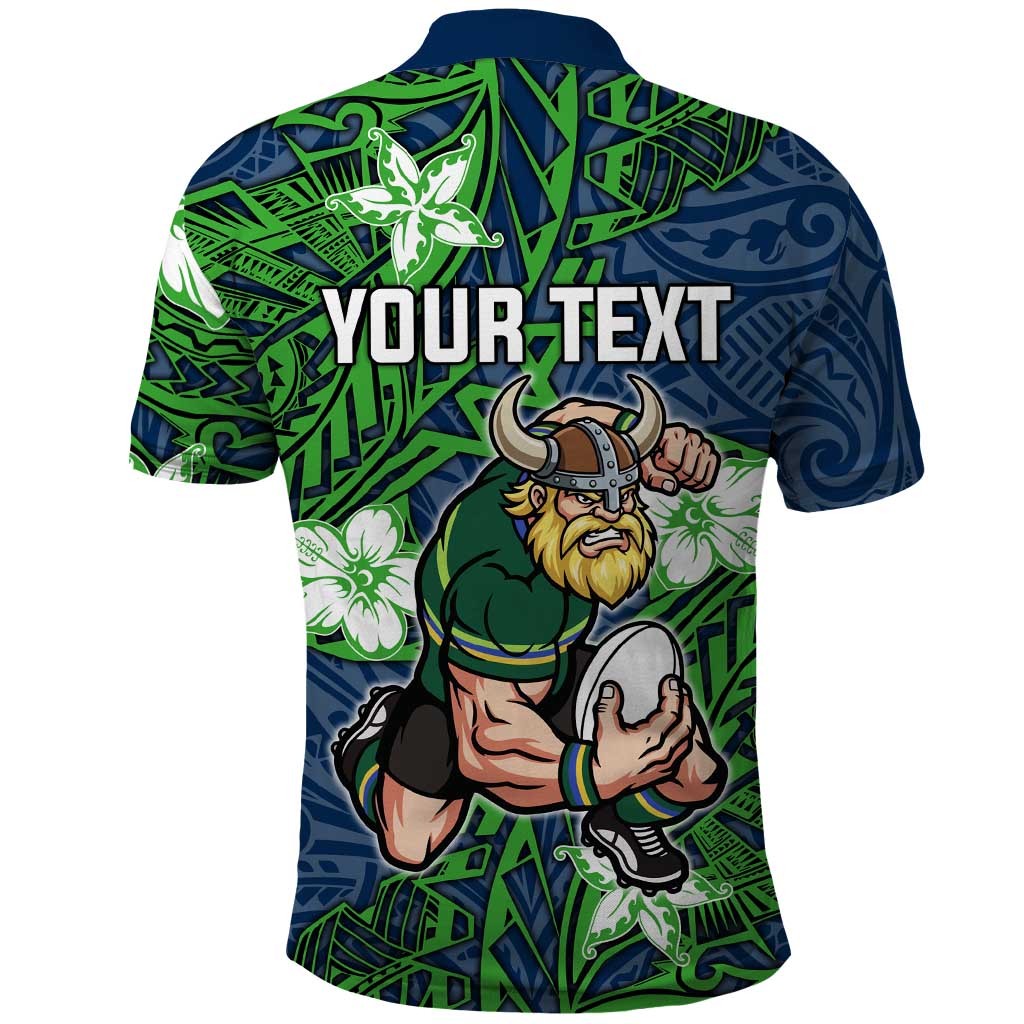 Personalised Canberra Raiders Polo Shirt Polynesian Tribal Pattern With Rugby Viking Mascot Art