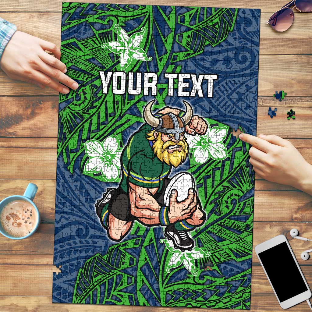 Personalised Canberra Raiders Puzzle Polynesian Tribal Pattern With Rugby Viking Mascot Art