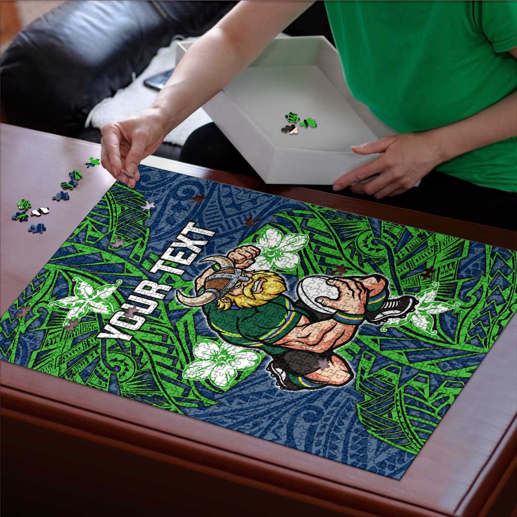 Personalised Canberra Raiders Puzzle Polynesian Tribal Pattern With Rugby Viking Mascot Art