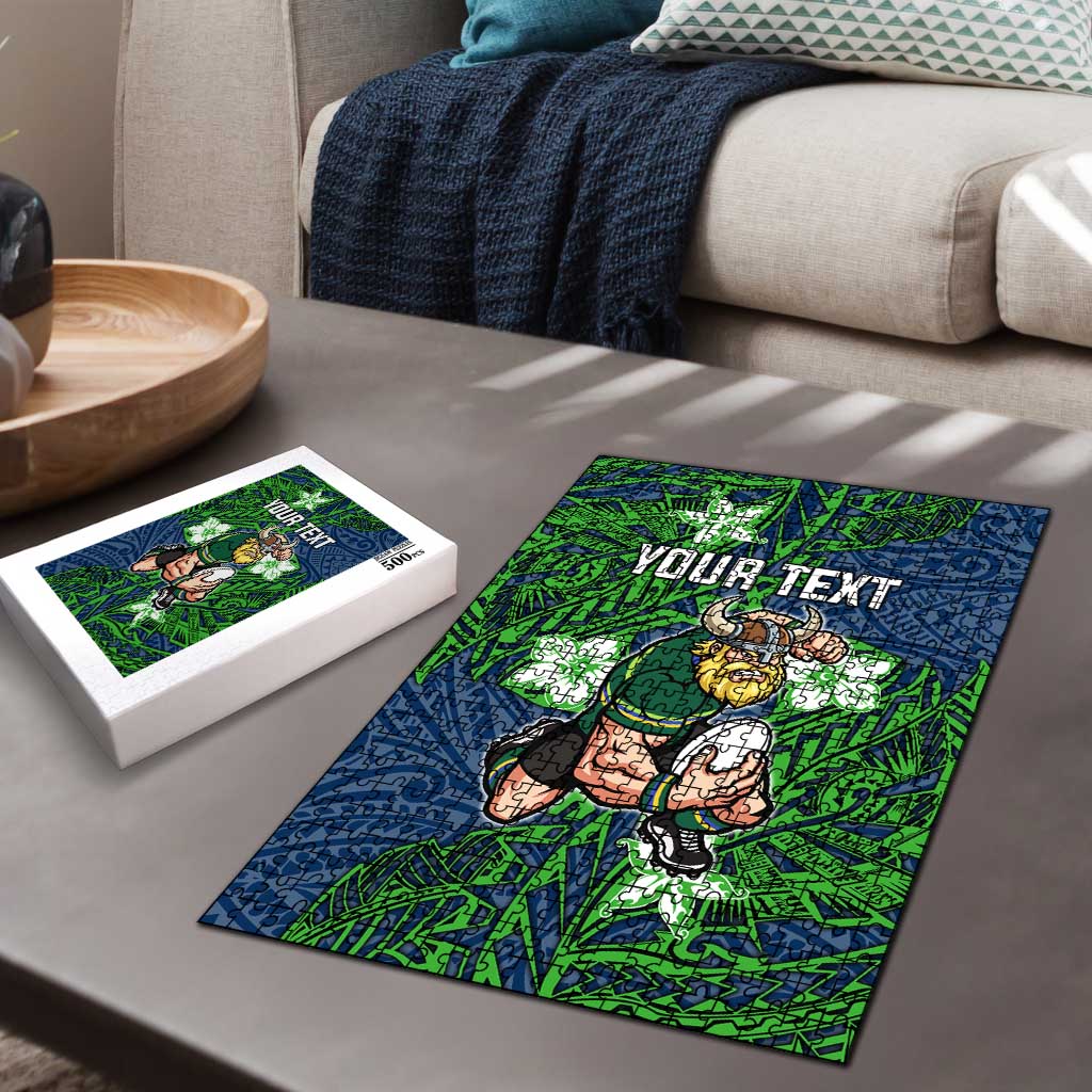 Personalised Canberra Raiders Puzzle Polynesian Tribal Pattern With Rugby Viking Mascot Art