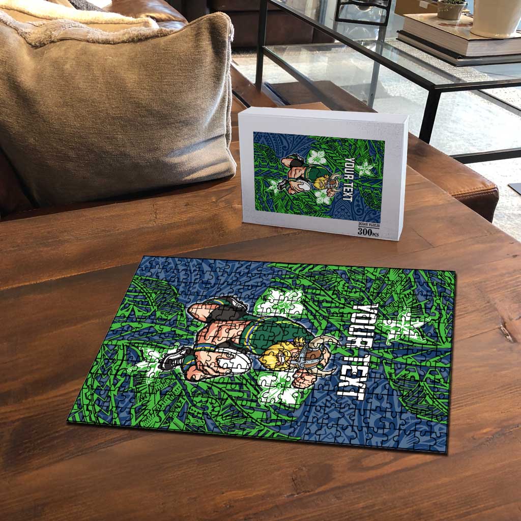 Personalised Canberra Raiders Puzzle Polynesian Tribal Pattern With Rugby Viking Mascot Art
