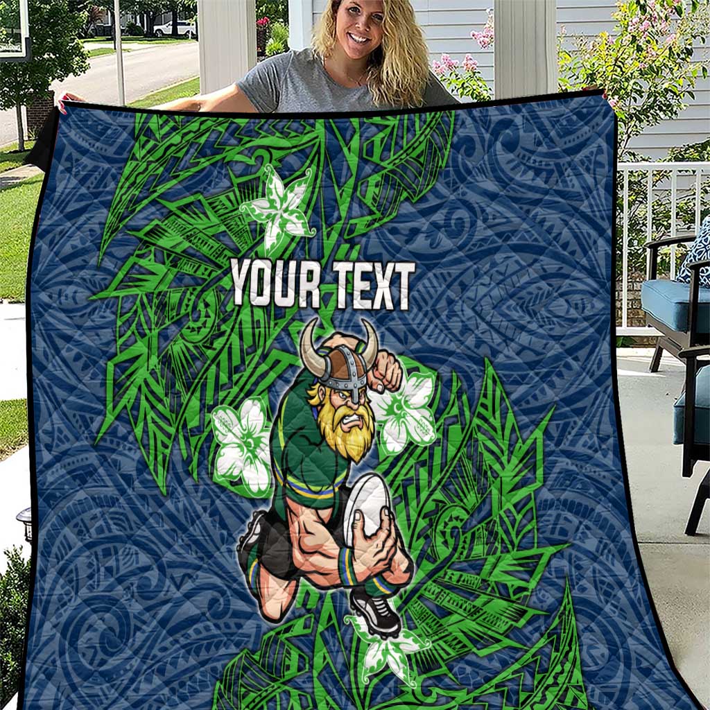 Personalised Canberra Raiders Quilt Polynesian Tribal Pattern With Rugby Viking Mascot Art