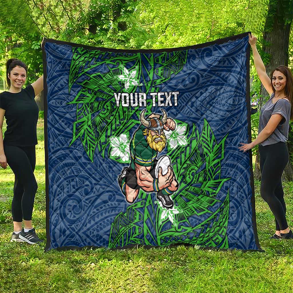 Personalised Canberra Raiders Quilt Polynesian Tribal Pattern With Rugby Viking Mascot Art