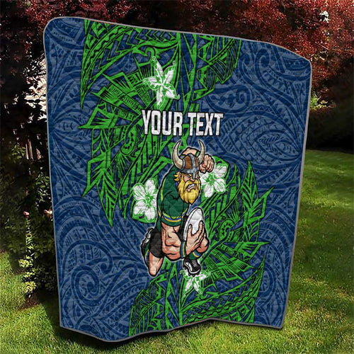 Personalised Canberra Raiders Quilt Polynesian Tribal Pattern With Rugby Viking Mascot Art