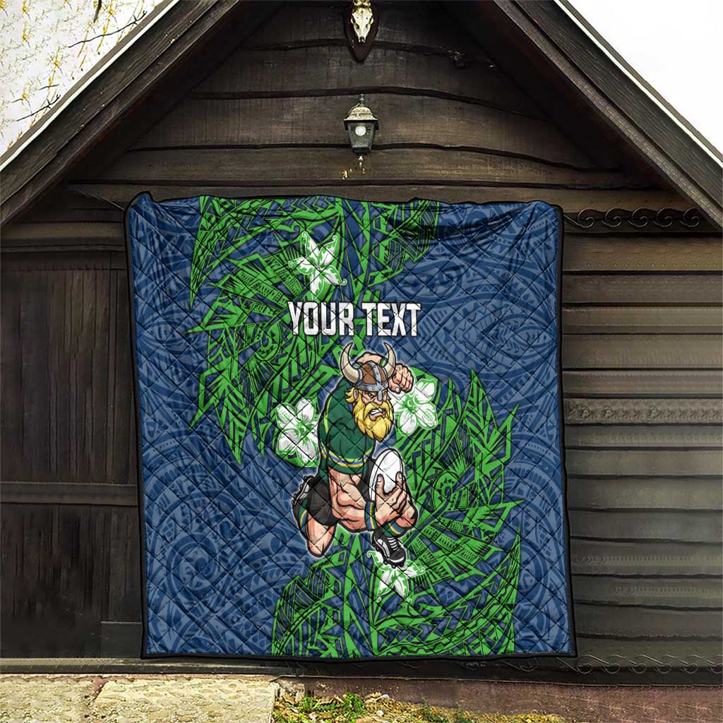 Personalised Canberra Raiders Quilt Polynesian Tribal Pattern With Rugby Viking Mascot Art