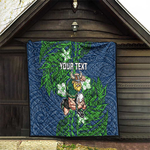 Personalised Canberra Raiders Quilt Polynesian Tribal Pattern With Rugby Viking Mascot Art