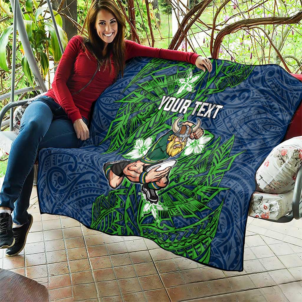 Personalised Canberra Raiders Quilt Polynesian Tribal Pattern With Rugby Viking Mascot Art