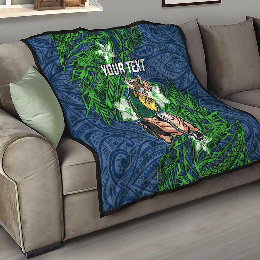 Personalised Canberra Raiders Quilt Polynesian Tribal Pattern With Rugby Viking Mascot Art